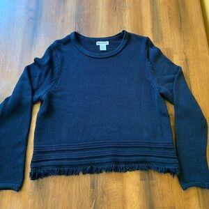 Artisan NY sweater women’s large navy blue fringe on bottom knit long sleeve